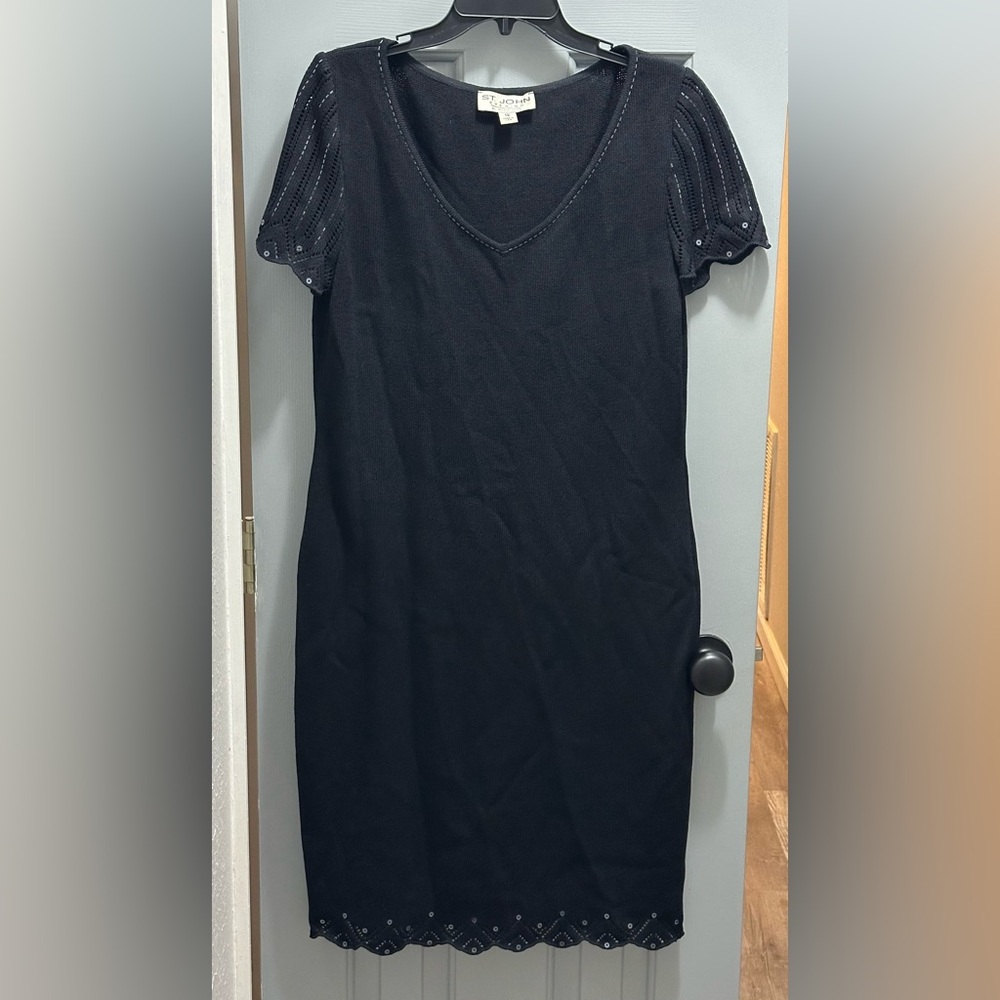 St. John Evening by Marie Gray Vintage Knit Sequins Beads Dress Black Size 12